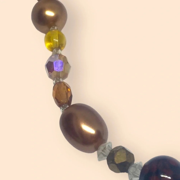 Vintage Bead Beaded Pearl Crystal Glass  Necklace 15” - Picture 3 of 7